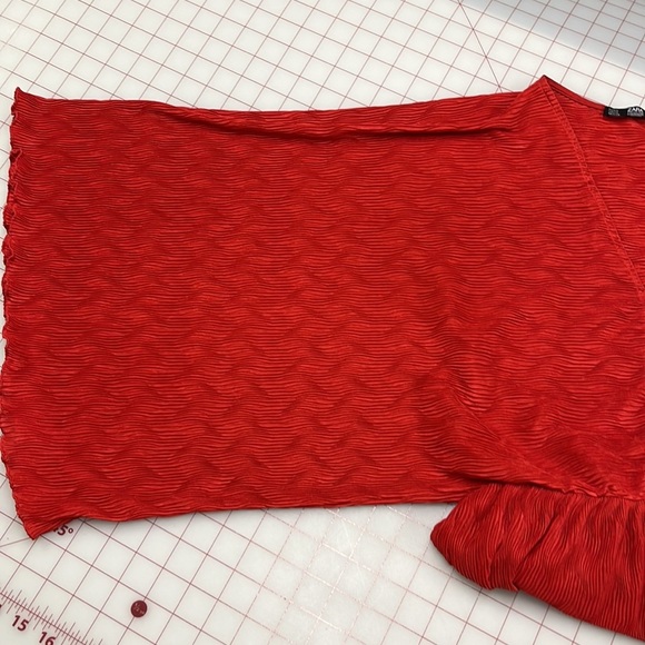 ZARA Kimono SLV Shimmer Ribbed Draped Lettuce Edge V-Neck Red Midi Party Dress S - Picture 7 of 16